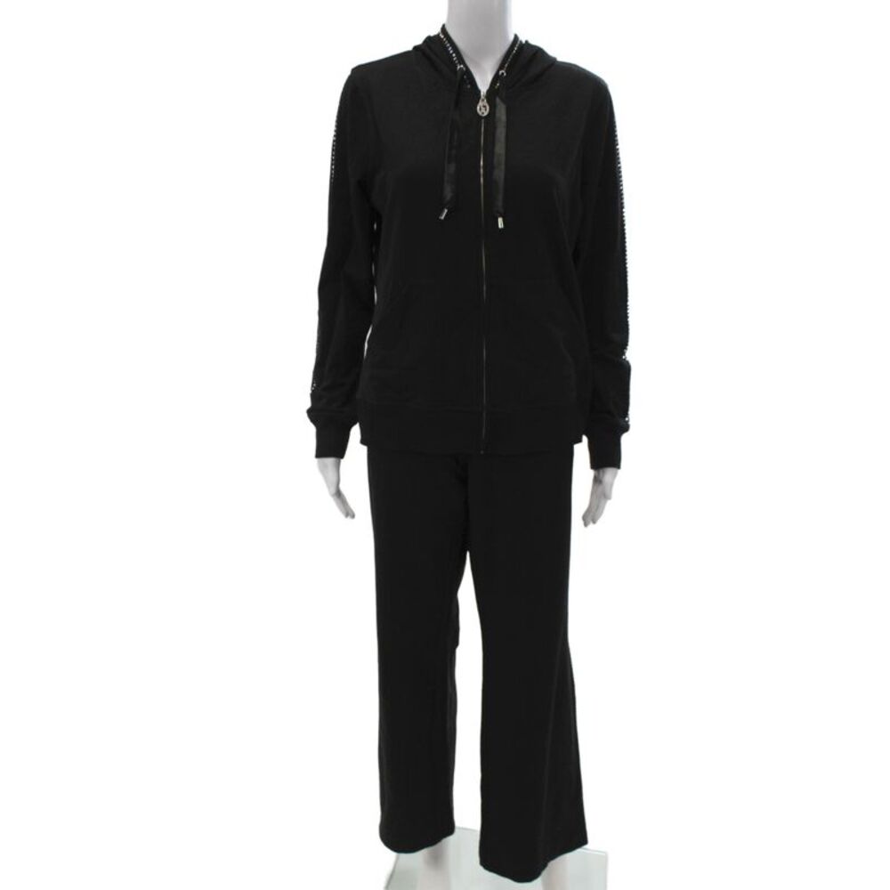 Christine Alexander Womens Black Sweatsuit High Neck Zip Long Sleeve Size L